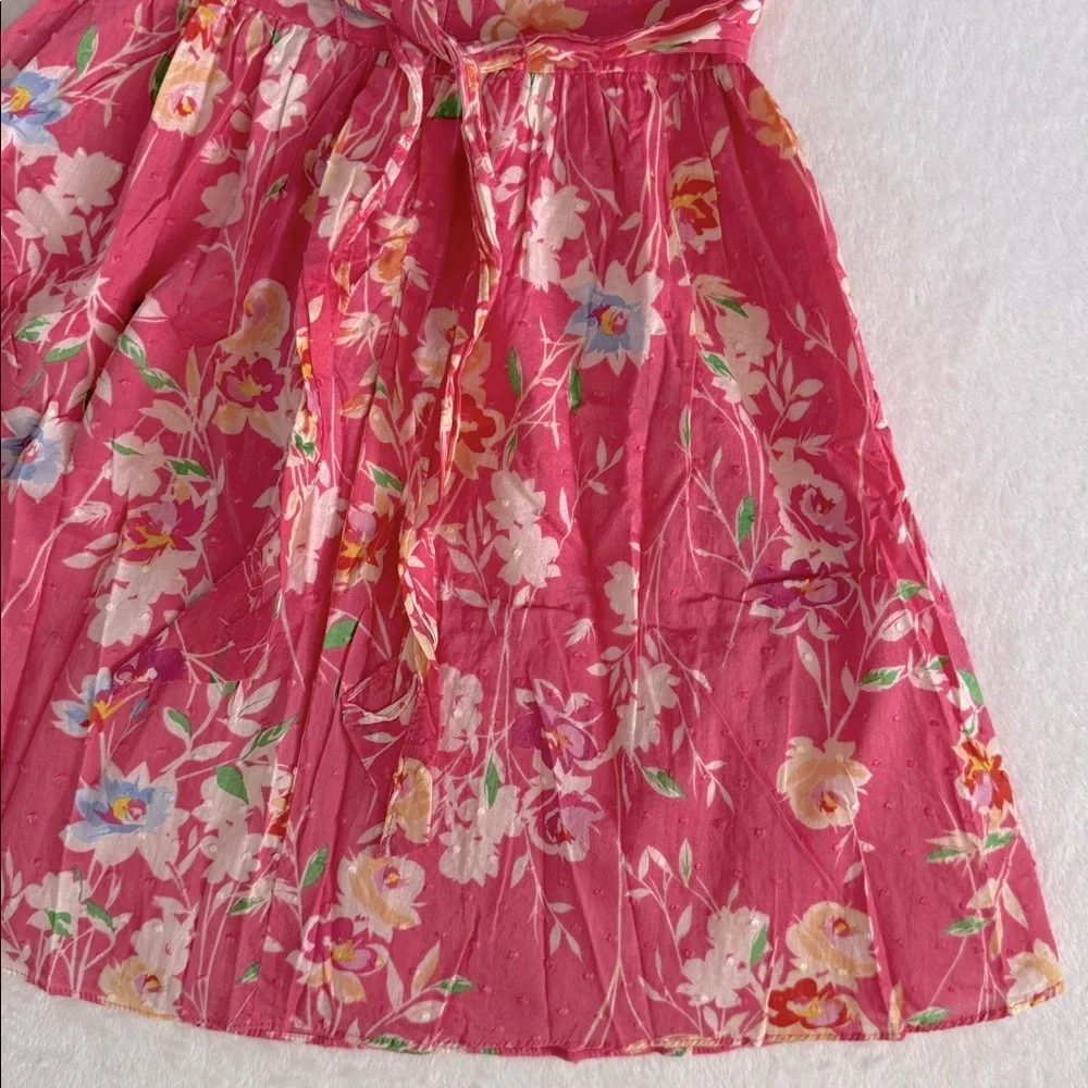 Bloome de jeune fille | Floral Print Swiss Dot Sleeveless Dress Coral Pink (8) - Picture 14 of 16